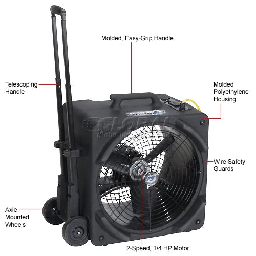 Powr-Flite® Axial Floor Dryer With Handle & Wheels, 2 Speed, 1/4 HP, 3000 CFM