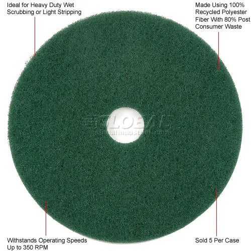20" Scrubbing Pad, Green, 5 Per Case