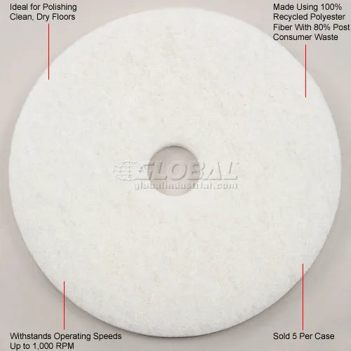 20" Polishing Pad, White, 5 Per Case