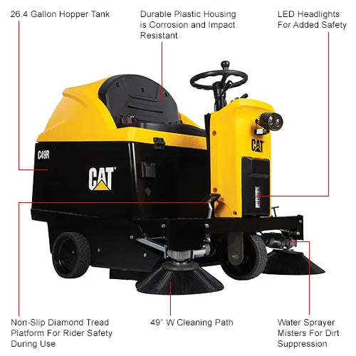 Cat® C49R Auto Ride-On Sweeper, 49" Cleaning Path