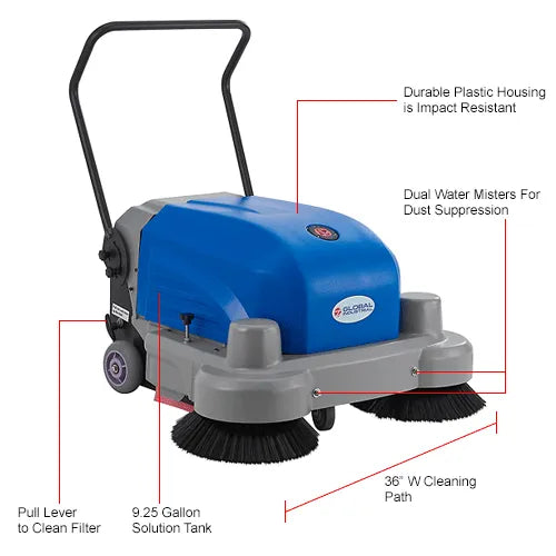 Global Industrial™ Auto Walk-Behind Sweeper, Battery Powered, 36" Cleaning Path