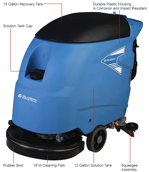 Global Industrial™ Electric Walk-Behind Auto Floor Scrubber, 18" Cleaning Path