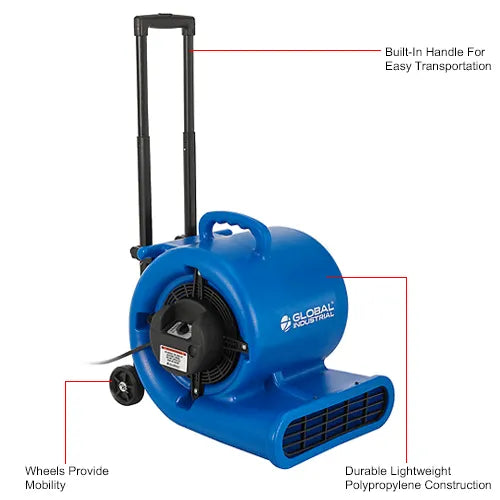 Air Mover With Wheels, 3 Speed, 1 HP, 4000 CFM