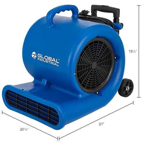 Air Mover With Wheels, 3 Speed, 1 HP, 4000 CFM
