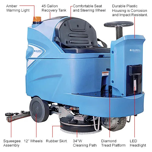 Thor Sweeper Auto Ride-On Floor Scrubber, 34" Cleaning Path
