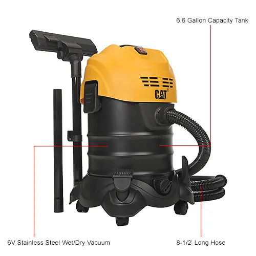 Cat® C06V Stainless Steel HEPA Wet/Dry Vacuum, 6.6 Gallon Cap.