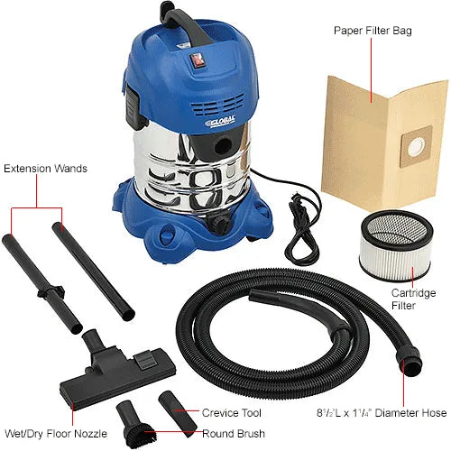 Stainless Steel Wet/Dry Vacuum, 6.6 Gallon Cap.