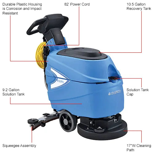 Thor Sweeper Electric Walk-Behind Corded Auto Floor Scrubber, 17" Cleaning Path