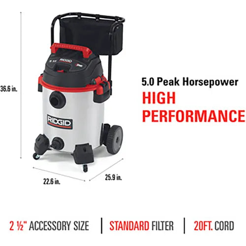 RIDGID® Wet/Dry Vacuum With Cart, 16 Gallon Cap.